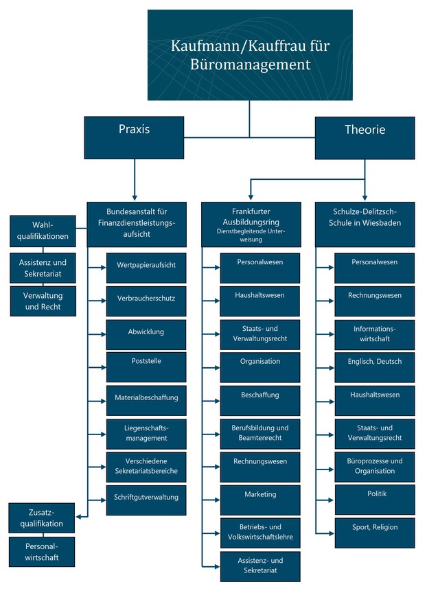 Grafische Darstellung der Ausbildungsstation der Kaufleute für Büromanagement.